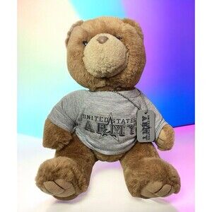United States Army U.S. Brown Teddy Bear Plush w/T Shirt & Military Dog Tag 12"